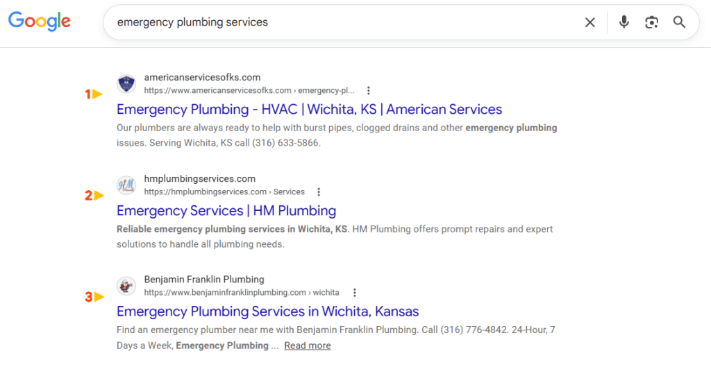 Plumbing Example of How Your Website will display in Google SERP