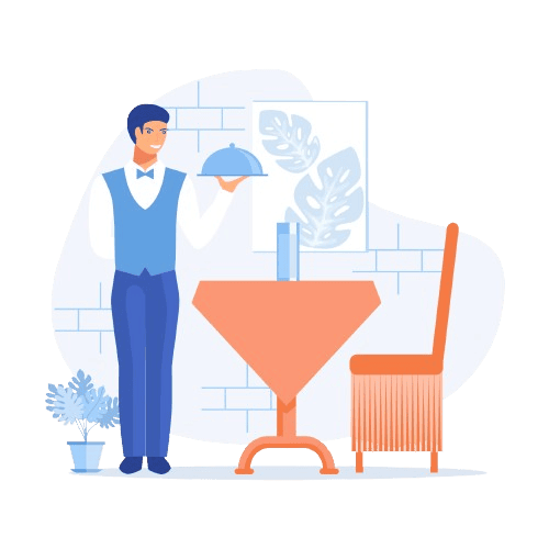A picture of restaurant and waiter