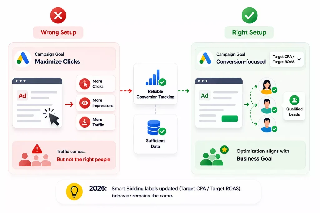 Google Ads Smart Bidding setup for qualified leads.