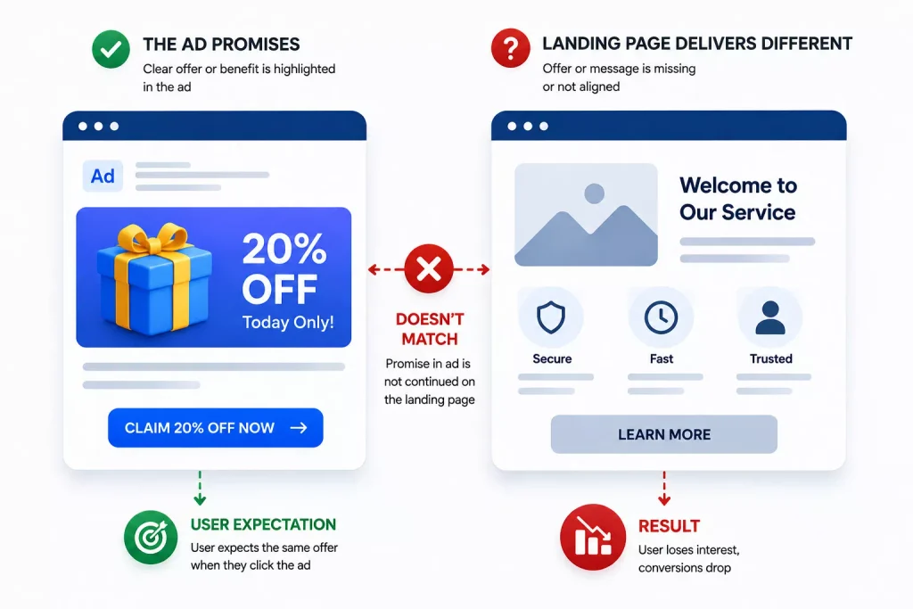 ad makes a promise the landing page does not continue